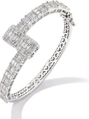 Iced Out Baguette Diamond Bracelet for Women & Men, Hip Hop Gold Silver Cuff